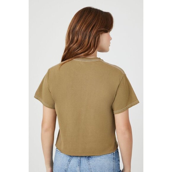 NWT Forever 21 The‎ Police Cropped Graphic Tee in Brown - Size M/L; - Picture 2 of 9